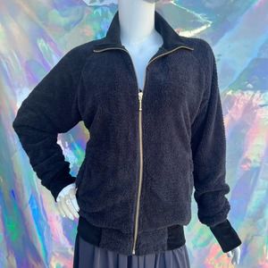 Beverly Hills Fuzzy Black Zip-Up Sweatshirt